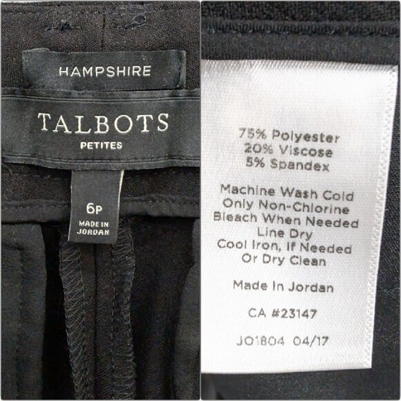Talbots Hampshire Pants Womens Solid Black Flat Front Stretch Size 6P - Picture 6 of 11